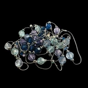 Vintage Silver Tone Multilayered Blue & Violet Crystal Stations Necklace 70"